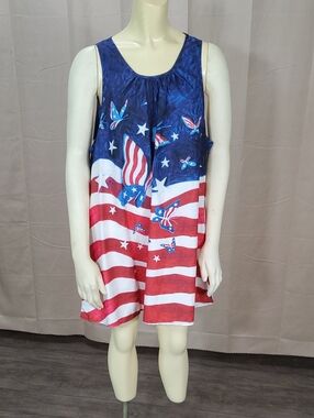 Red White Blue Patriotic Flag Print Dress